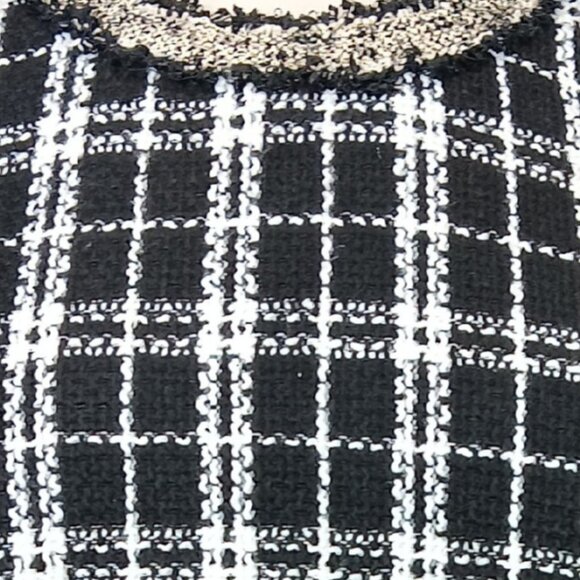 Vici Tweed Plaid Window Pane Knit Gold Trim Mini Dress Black and White Sz S - Picture 6 of 8